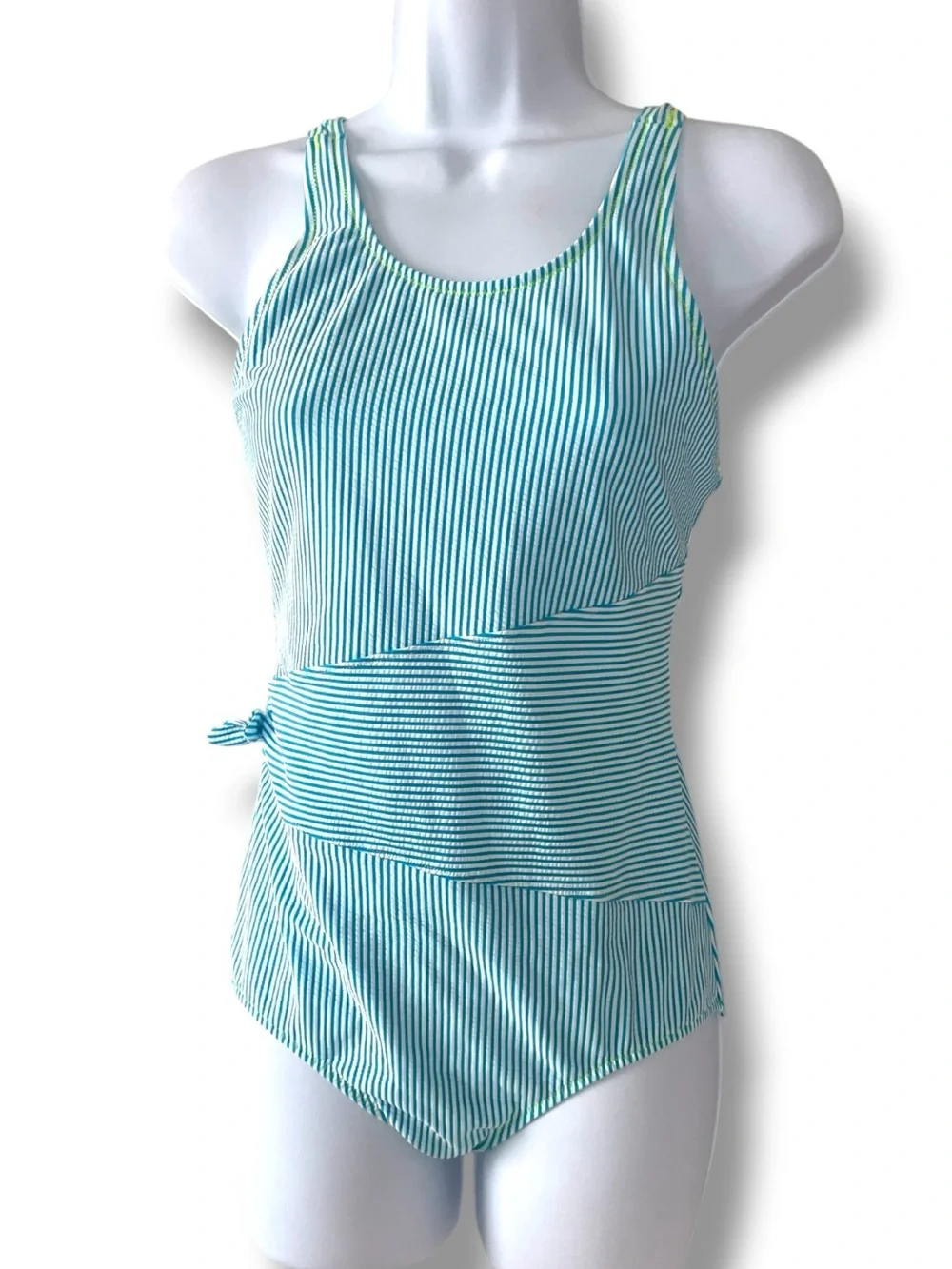Coastal One Piece Swimsuit Lands End Striped Blue White Nautical Swimwear
